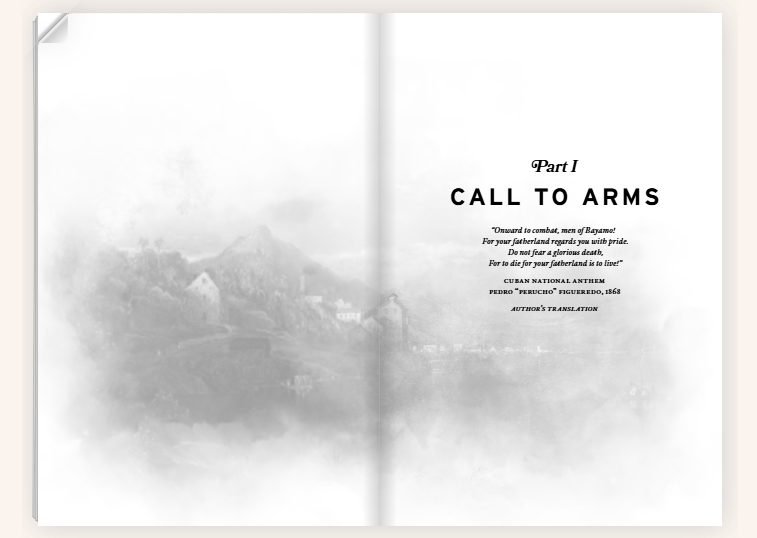 Typesetting example for a book called Call to Arms.